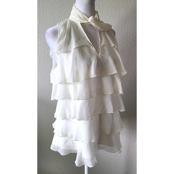 Luna Luz Women 100% Silk Boho Festival Fairy Flowy Ivory Longline Tank Top Small - Picture 4 of 13